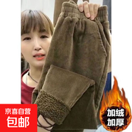 秋冬季加絨加厚燈芯絨哈倫褲蘿卜褲高腰顯瘦百搭束腳奶奶褲ZHFS 咖啡色【加絨加厚】 S