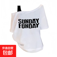 斜肩KT貓短袖t恤女2025新款夏季寬松休閑學(xué)生網(wǎng)紅風(fēng)韓系露肩上衣 白色-斜肩黑色字母 S