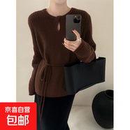錦裳淑高級感咖色鏤空毛衣女秋冬可外穿中長(cháng)款寬松內搭針織衫上衣 咖色 XL