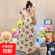 云感棉帶胸墊睡裙女夏季吊帶薄款可愛卡通學(xué)生過(guò)膝長(zhǎng)裙大碼家居服 20017云朵棉睡裙【帶胸墊】 M 80-100斤