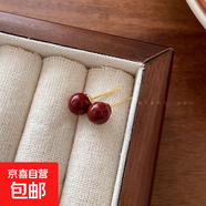 港風(fēng)酒紅色糖豆珍珠耳釘女新款2024耳環(huán)小眾設計感耳飾品 10mm紅色豆豆耳釘