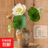 荷花仿真花假花擺設荷葉蓮蓬客廳花藝擺件餐廳插花佛堂禪意裝飾花 荷花5件套+陶瓷花瓶 無(wú)規格