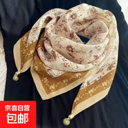 護(hù)頸磁吸扣方巾絲巾新款圍巾秋冬棉麻高級(jí)護(hù)脖子三角巾圍脖女 磁吸扣小絲巾-【H字母裸色】