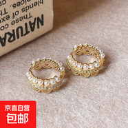 皇冠蕾絲花邊珍珠耳扣法式優(yōu)雅氣質(zhì)耳環(huán)輕奢高級感耳飾設計感小眾 耳扣-金色