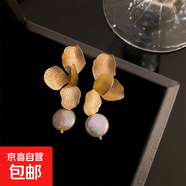 銀針不規則珍珠復古耳環(huán)小眾設計感法式耳釘耳墜時(shí)尚氣質(zhì)耳飾批發(fā) 66#銀針-金色花朵珍珠
