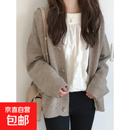 中長(zhǎng)款針織衫開衫外套女春秋學(xué)生長(zhǎng)袖上衣新款寬松顯瘦慵懶風(fēng)毛衣 奶茶駝色【無口袋】 均碼