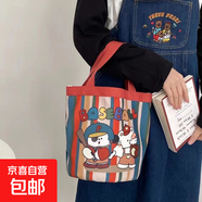 可愛(ài)插畫(huà)手提包媽咪便當包袋拎包童趣涂鴉帆布包 兔子棒球