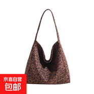 外貿夏季新款復古百搭通勤托特包包女毛呢大容量腋下單肩手提包潮 豹紋咖色