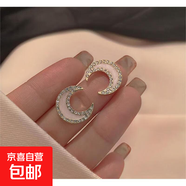 小巧耳釘女25年款氣質(zhì)高級感耳環(huán)無耳洞耳夾耳飾港風復古 金色水鉆月亮 耳釘【925銀針】