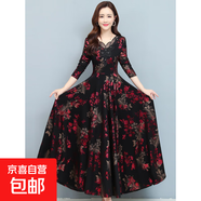 2025新款媽媽秋裝長(cháng)袖連衣裙女秋冬季高端洋氣時(shí)尚長(cháng)款 紅色 M 【建議85-105斤】