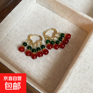 愛心琉璃珠流蘇耳扣新中式宮廷風(fēng)復(fù)古耳環(huán)輕奢高級感氣質(zhì)耳飾批發(fā) 耳扣-金色-紅色