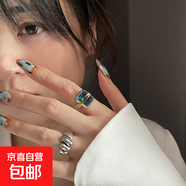 戒指女方形復古做舊簡(jiǎn)約ins風(fēng)開(kāi)口指環(huán) 藍寶石鑰匙