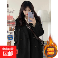 毛呢外套女小個(gè)子2025新款秋冬季感韓系加厚正肩大衣QM 黑色【加厚加棉】 S