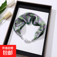粉色仿絲絲巾磁吸扣項鏈吊墜多巴胺穿搭春秋護頸椎女小領(lǐng)巾搭襯衫 PC3621-優(yōu)雅紫