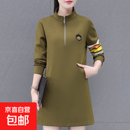 立領(lǐng)連衣裙小個(gè)子2025年春秋新款時(shí)尚寬松長袖中長款裙子 咖色 L 100-115