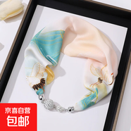 粉色仿絲絲巾磁吸扣項鏈吊墜多巴胺穿搭春秋護頸椎女小領(lǐng)巾搭襯衫 PC3611-藍粉仙鶴