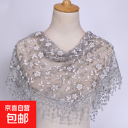 韓版女蕾絲碎花三角巾鏤空透氣包頭紗田園復(fù)古風(fēng)三角披肩防曬頭巾 灰色
