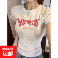 純棉百搭辣妹字母印花t恤女2025新款小個(gè)子修身顯瘦百搭上衣LHX 白灰色-K445- XL 建議112-125斤內