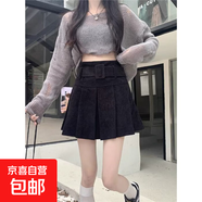 大碼燈芯絨a字半身裙女秋季2025新款女裝雪尼爾短裙胖mm顯瘦裙子 黑色 XL