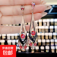 韓國氣質(zhì)時(shí)尚菱形磨砂鈦鋼長(cháng)款耳環(huán)女百搭顯臉瘦的耳墜網(wǎng)紅耳飾品 紅色耳環(huán)