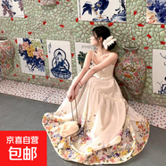 復(fù)古顯瘦宮廷風(fēng)重工印花連衣裙女2025夏季氣質(zhì)收腰顯瘦長(zhǎng)裙子KXW 碎花吊帶裙 L 【105-115斤】