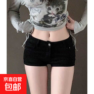 復古做舊豐胯牛仔短褲女夏季低腰休閑直筒褲子小個子辣妹緊身熱褲 黑色 M