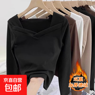 設(shè)計(jì)感方領(lǐng)長(zhǎng)袖t恤女德絨加厚加絨顯瘦體恤打底衫女內(nèi)搭秋冬966 黑色 德絨加厚 L 參考105-115斤