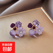 s925銀針紫色水晶復(fù)古花朵耳環(huán)女2023年新款小眾設(shè)計高貴氣質(zhì)耳飾 主圖款