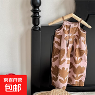 2025女童背帶褲輕薄韓國女孩休閑時(shí)尚吊帶連體褲兒童連身衣闊腿 粉紅色 110