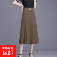 中老年新款A字裙女裝半身裙秋冬高腰中長(cháng)款顯瘦過(guò)膝百褶傘裙ZHFS 咖啡色 M 建議80-95斤