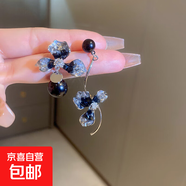銀針漸變水晶花朵耳環(huán)輕奢設計感耳釘日常通勤百搭氣質(zhì)耳飾批發(fā)女 17#銀針-黑色不對稱(chēng)圓牌圓珠