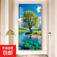 綠色大樹流水田園風(fēng)景玄關(guān)裝飾畫藍(lán)天白云走廊過道樓梯掛畫豎式畫 秀麗風(fēng)景-9 100*200cm高檔水晶亮面 鋁合金黑框