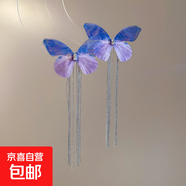 銀針鑲鉆雪紡蝴蝶流蘇耳環(huán)超仙甜美氣質(zhì)耳釘耳墜輕奢高級感耳飾女 銀針-紫色