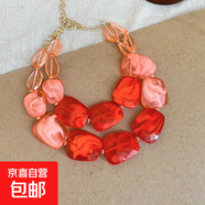 不規則亞克力串珠雙層項鏈多巴胺個(gè)性夸張鎖骨鏈小眾設計感項飾女 項鏈-紅色