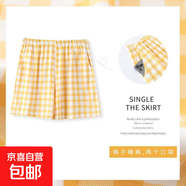 睡褲女夏短褲薄款2025年新款格子褲休閑可外穿寬松棉單件家居褲 黃色【格子短褲】 L 建議【100-120斤】