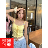 甜美風(fēng)蝴蝶結(jié)系帶吊帶背心女裝夏季百搭減齡帶胸墊打底衫 黃色 均碼