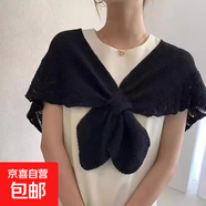 魚尾紋小披肩外搭名媛風護頸椎針織夏季空調(diào)房美人魚搭肩圍脖假領(lǐng) 黑色