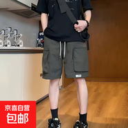 潮牌工裝短褲男士2025夏季新款美式痞帥多口袋百搭短褲拉鏈直筒褲 灰色 XL 120-140斤