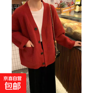 水貂絨毛衣外套女2025春秋馬海毛軟糯加厚寬松慵懶風針織開衫上衣 2876紅色 L  【建議111斤-120斤】