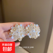 銀針大珍珠圓圈耳環(huán)時尚小眾夸張氣質(zhì)高級感耳釘法式復(fù)古百搭耳飾 32#銀針-白色珍珠花朵