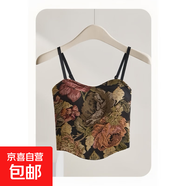 國風(fēng)設(shè)計感復(fù)古吊帶背心帶胸墊一體式防走光夏季薄款花卉美背內(nèi)衣 黑色-1件裝 均碼 (適合80-120斤)