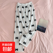 可愛(ài)卡通睡褲女長(cháng)褲冬季珊瑚絨加絨暖暖打底褲可外穿 白蝴蝶褲子 均碼（適合80-130斤）