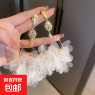 銀針流蘇花朵花卉長(cháng)款仙女款耳墜耳釘女度假風(fēng)小眾手作夸張耳環(huán)女 17#銀針-白色花朵