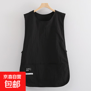 時尚工裝馬甲圍裙加長款上班可外穿的工作服防污耐臟廚房餐飲可用 加長【防潑水款】黑色