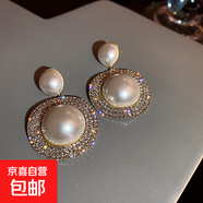 銀針大珍珠圓圈耳環(huán)時(shí)尚小眾夸張氣質(zhì)高級感耳釘法式復古百搭耳飾 16#銀針-白色珍珠