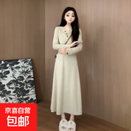 法式長袖連帽連衣裙子初秋季2024新款女小個子感針織內(nèi)搭長裙 燕麥色 XL 【建議120-130斤】