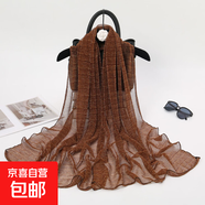 彈力亮閃閃亮絲條紋復古風(fēng)長(cháng)圍巾新款女時(shí)尚透氣沙灘巾通勤包頭巾 焦糖色