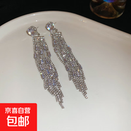 銀針?shù)喪瘽M(mǎn)鉆圓形流蘇耳環(huán)超閃夸張時(shí)尚氣質(zhì)耳釘輕奢高級(jí)感耳飾女 銀針-銀色