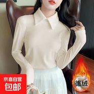 2025秋冬新款女裝雙面德絨長(cháng)袖Polo衫設計感洋氣百搭女裝上衣ZHFS 米白色 M