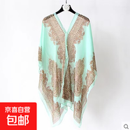 優(yōu)雅復古雪紡印花防曬披肩夏天女絲巾開(kāi)衫度假海灘超大薄款沙灘巾 復古-豆綠 100-155